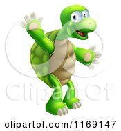 Poster, Art Print Of Happy Green Tortoise Standing And Waving