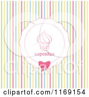 Clipart Of A Cupcake Label Over Colorful Stripes Royalty Free Vector Illustration