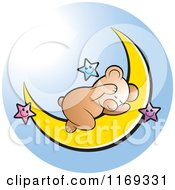 Poster, Art Print Of Cute Bear Sleeping On A Crescent Moon With Stars Over Blue