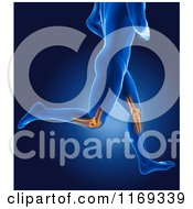 Poster, Art Print Of 3d Blue Man Running With Highlighted Knee Joints