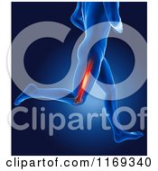 Clipart Of A 3d Blue Man Running With A Highlighted Thigh Bone Royalty Free CGI Illustration