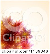 Clipart Of A Background Of Flowers With Glowing Orbs Over Peach Royalty Free Vector Illustration