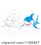 Cartoon Of A Blue And Black And White Shark Royalty Free Clipart