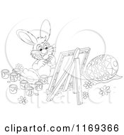 Poster, Art Print Of Outlined Easter Bunny Painting An Egg On A Canvas