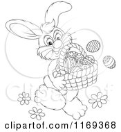 Poster, Art Print Of Outlined Easter Bunny Carrying A Basket Of Eggs