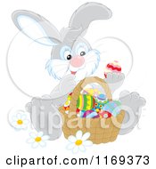Poster, Art Print Of Easter Bunny Admiring Eggs In A Basket