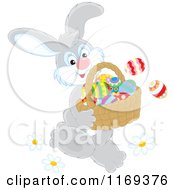Poster, Art Print Of Easter Bunny Carrying A Basket Of Eggs