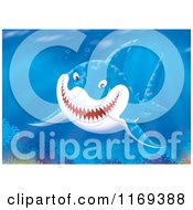 Poster, Art Print Of Grinning Shark Swimming In Coral Waters