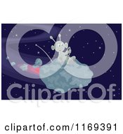 Cartoon Of An Alien Flying On A Meteor Royalty Free Vector Clipart