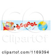 Poster, Art Print Of School Website Banner With Supplies And A Globe On Blue Graph