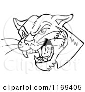 Cartoon Of A Black And White Hissing Cougar Head Royalty Free Vector Clipart
