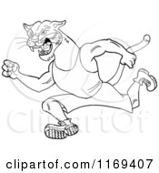Cartoon Of An Outlined Running Cougar Track And Field Mascot Royalty Free Vector Clipart