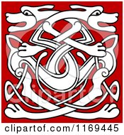 Black And White Celtic Wolf Or Dog Design Over Red 2