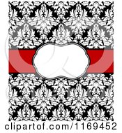 Poster, Art Print Of Black And White Damask Invitation With A Red Ribbon And Copyspace