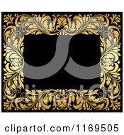 Clipart Of A Frame Of Ornate Golden Vines On Black 3 Royalty Free Vector Illustration