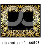 Clipart Of A Frame Of Ornate Golden Vines On Black 5 Royalty Free Vector Illustration