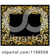 Clipart Of A Frame Of Ornate Golden Vines On Black 4 Royalty Free Vector Illustration