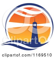 Clipart Of A Lighthouse And Beacon At Sunset 3 Royalty Free Vector Illustration