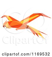 Clipart Of A Flying Orange Origami Paper Parrot 3 Royalty Free Vector Illustration