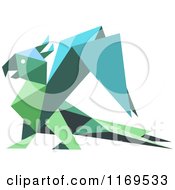 Clipart Of A Green Origami Paper Parrot 2 Royalty Free Vector Illustration