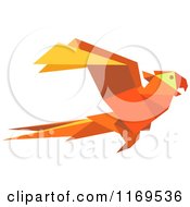 Clipart Of A Flying Orange Origami Paper Parrot 2 Royalty Free Vector Illustration