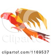 Clipart Of A Flying Orange Origami Paper Parrot Royalty Free Vector Illustration