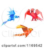 Poster, Art Print Of Origami Paper Parrots 3