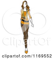 Poster, Art Print Of Sketched Model Walking In Blouse And Pants
