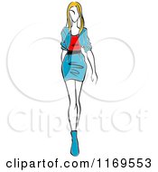 Clipart Of A Sketched Model Walking In A Skirt And Blouse 2 Royalty Free Vector Illustration