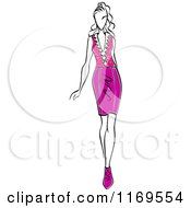 Poster, Art Print Of Sketched Model Walking In A Skirt And Blouse 3