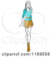 Clipart Of A Sketched Model Walking In A Skirt And Blouse Royalty Free Vector Illustration