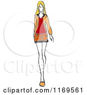 Poster, Art Print Of Sketched Model Walking In A Mini Skirt 2