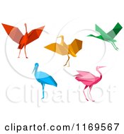 Clipart Of Colorful Origami Heron Stork Or Cranes Royalty Free Vector Illustration