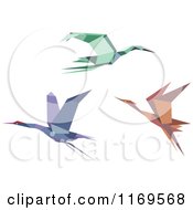 Poster, Art Print Of Flying Origami Heron Stork Or Cranes