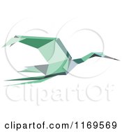 Poster, Art Print Of Flying Green Origami Heron Stork Or Crane