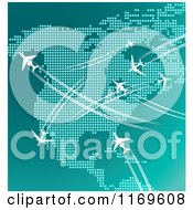 Poster, Art Print Of Airplanes Flying Over North America In Turquoise Tones