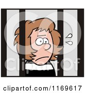 Cartoon Of An Imprisoned Woman Behind Bars Royalty Free Vector Clipart
