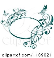 Poster, Art Print Of Oval Butterfly Daisy Frame In Teal