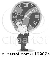 Poster, Art Print Of Grayscale Man Gazing Up At A Clock Daylight Savings Time
