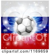 Soccer Ball Over A Russian Flag With Fireworks