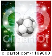Soccer Ball Over A Italy Flag With Fireworks