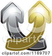 Clipart Of Black And Gold Arrows Crossing And Going Up Royalty Free Vector Illustration