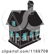 Clipart Of A Black House With Blue Windows Royalty Free Vector Illustration