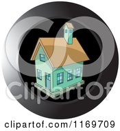 Clipart Of A Round Black Icon With A Green House Royalty Free Vector Illustration