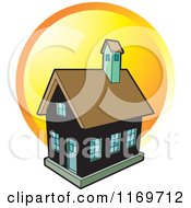Clipart Of A Black House And Orange Sun Royalty Free Vector Illustration