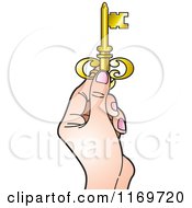 Clipart Of A Womans Hand Holding A Gold Skeleton Key Royalty Free Vector Illustration