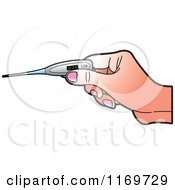Clipart Of A Hand Holding A Digital Thermometer Royalty Free Vector Illustration by Lal Perera