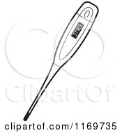 Clipart Of A Black And White Electronic Thermometer Royalty Free Vector Illustration