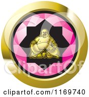 Poster, Art Print Of Round Pink And Gold Laughing Buddha Icon