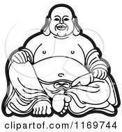Clipart Of A Black And White Laughing Buddha 2 Royalty Free Vector Illustration by Lal Perera #COLLC1169744-0106
